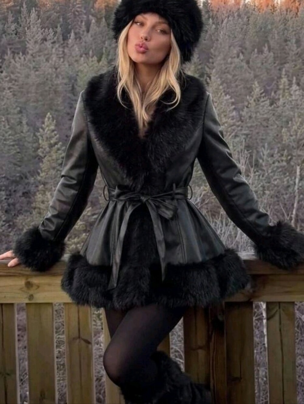 Women's Halloween Vintage Elegant Faux Fur Leather Night Out Belted